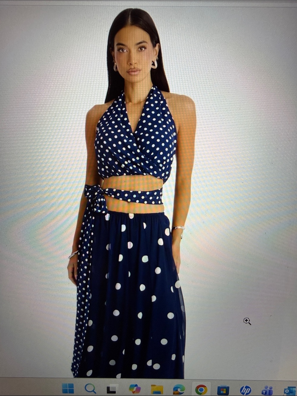 Fashion Nova Navy and White Polka Dot Maxi Skirt Set